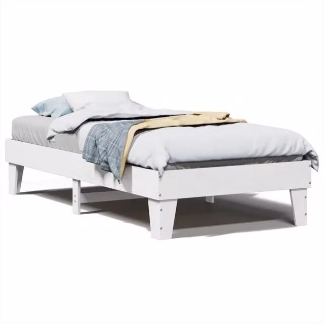 Letto singolo per adulti in legno massello di pino bianco con struttura a doghe fisse L/P/H: 100 x 200 x 36 cm