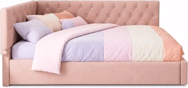 Letto singolo 90x190 cm con contenitore idraulico in velluto rosa