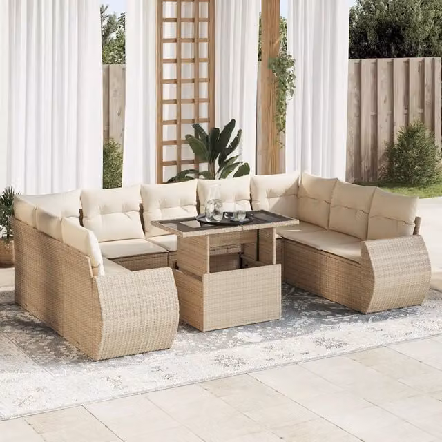 Set Divano da Giardino a L vidaXL in Polyrattan con Cuscini Beige e Tavolino da Esterno