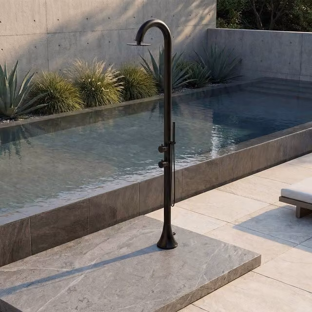 Doccia SINED Luna D Nera in Acciaio Inox 316L con Doccino Flessibile e Doppio Ingresso Acqua Calda e Fredda per Installazioni Esterne