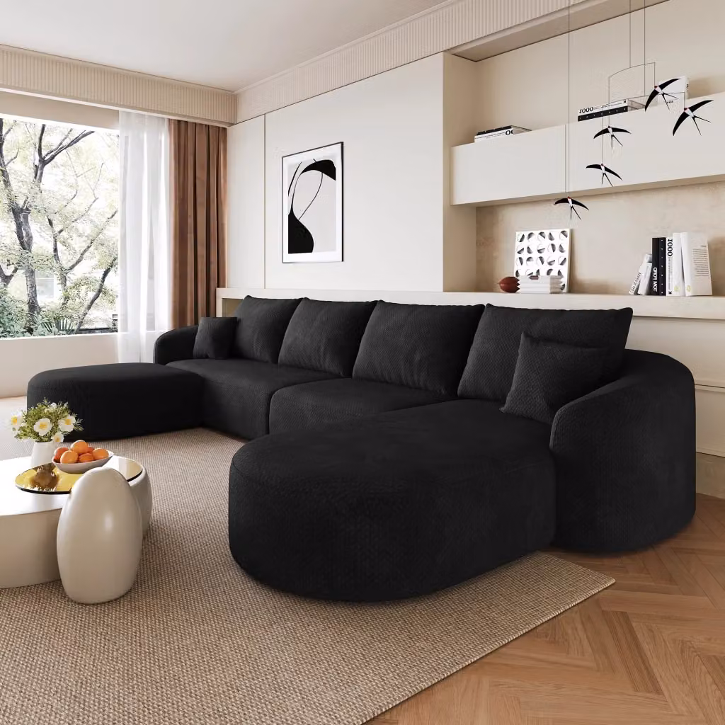 Divano angolare a U modulare OKWISH in tessuto nero per il tuo salotto moderno – 2