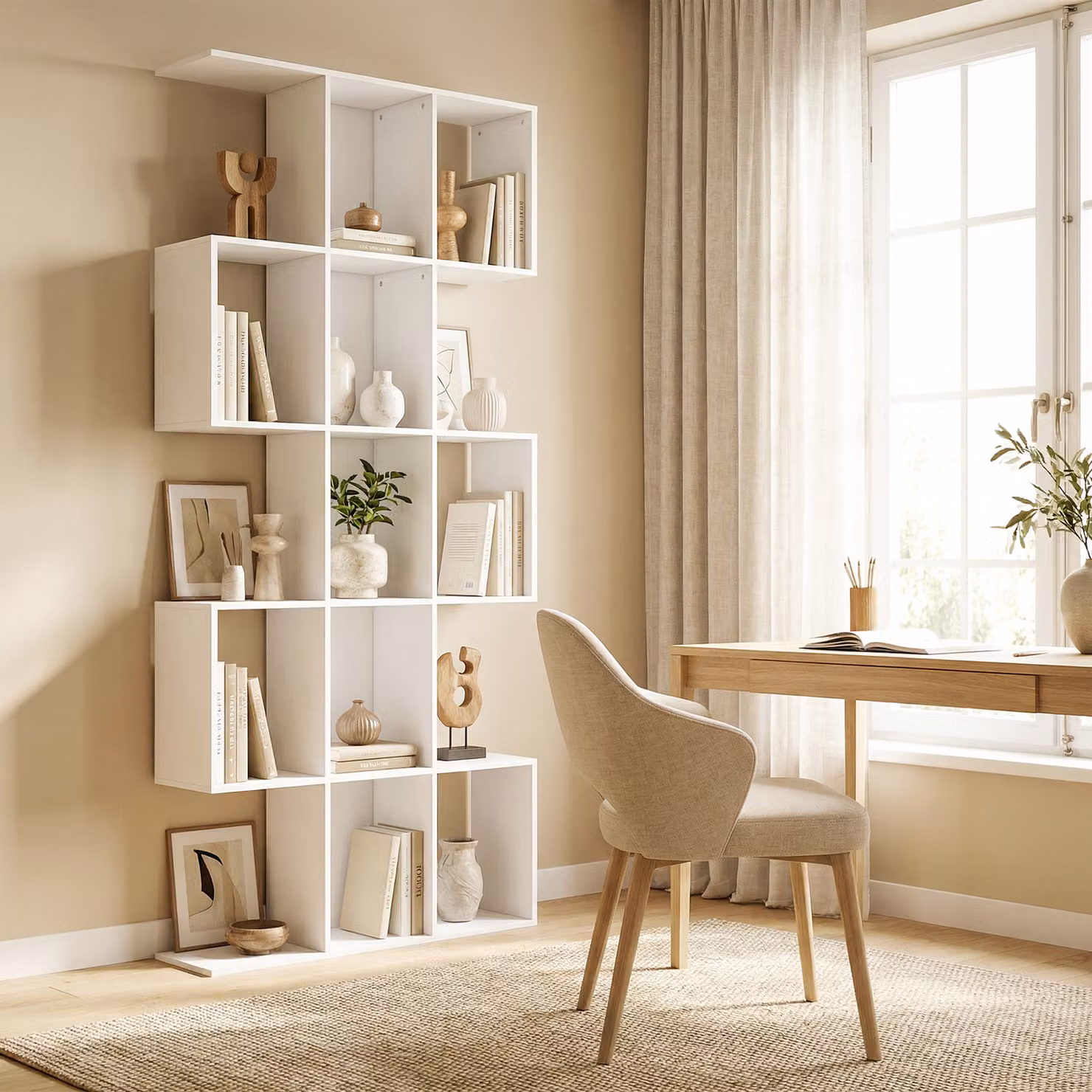 Libreria a forma di S HOMCOM con 5 livelli per soggiorno, camera o ufficio, colore bianco, L 80 cm x P 24 cm x H 200 cm – 2