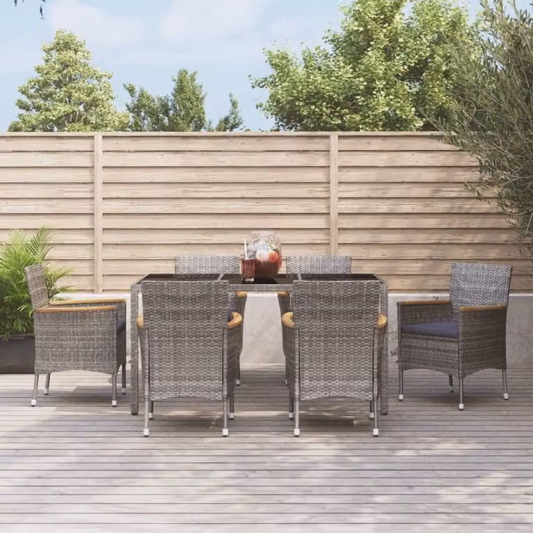 Maison Exclusive - Set da pranzo da giardino 7 pezzi con cuscini grigio in polyrattan