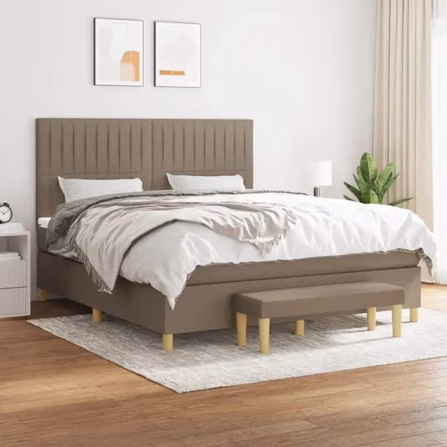 Letto Ibrido con Giroletto a Molle e Materasso vidaXL in Tessuto Beige e Bianco L/P: 160 x 200 cm