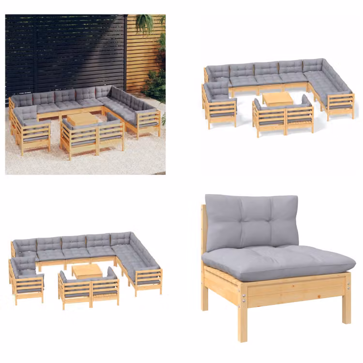 vidaXL Set da salotto da giardino 13 pezzi con cuscini grigi in pino massiccio - Set da salotto da giardino - Set da salotto da giardino - Set di mobili da giardino - Set di mobili da giardino