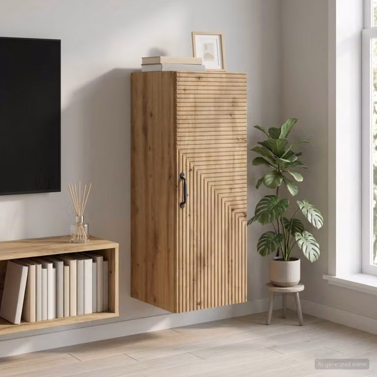 Mobiletto a muro moderno vidaXL in legno e metallo marrone con ripiani interni e ante a cerniera L/P/H: 33 x 34,5 x 90 cm