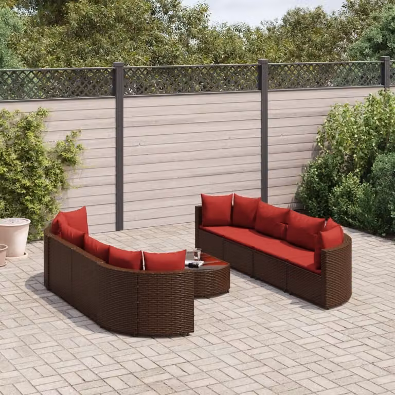 Maison Exclusive - Set Divani da Giardino 9pz con Cuscini Marrone in Polyrattan