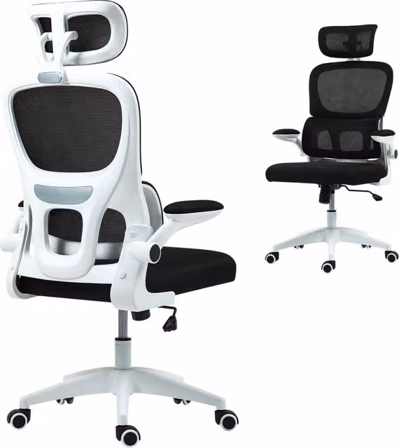 Sedia da Ufficio Ergonomica Zephmum Girevole con Poggiatesta e Braccioli Regolabili Nero e Bianco