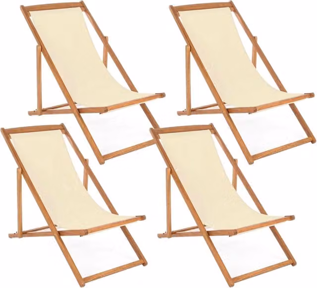 Set 4 Sedie Sdraio Reclinabile Pieghevole 60x106x88 cm in Legno Relax Noemi Ecru’