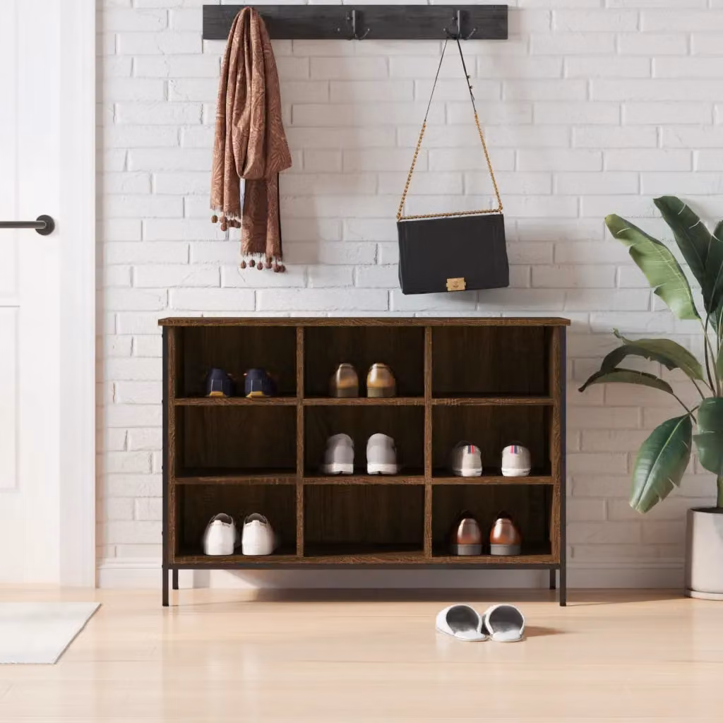 Scarpiera mobile vidaXL in stile industriale con 9 scomparti, colore marrone, L: 70,0 cm, P: 35,0 cm, H: 100,0 cm
