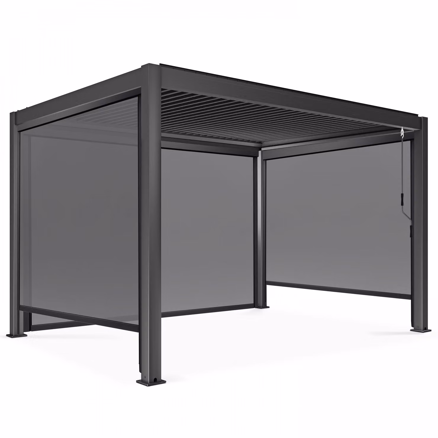 Pergola bioclimatica autoportante 3 x 4 m con 3 tende grigie - Oviala Athenes