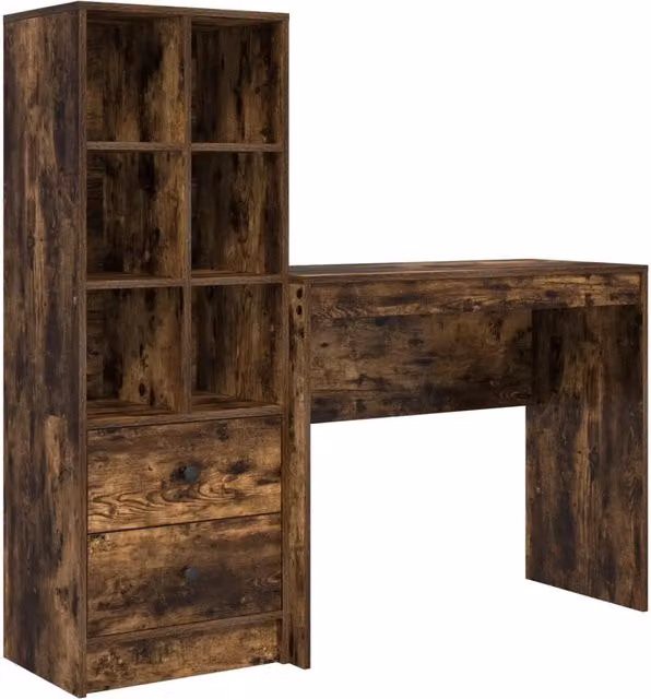 Scrivania | Tavolo da Ufficio con cassetto con lo scaffale 2 pz Rovere fum¨¦