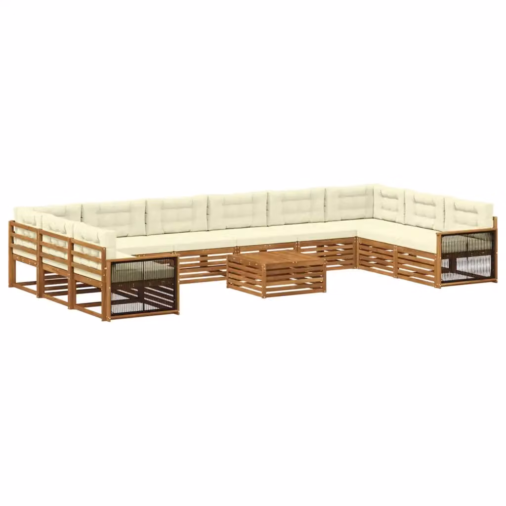 Set di divani da giardino vidaXL in legno di acacia massello con cuscini beige, 11 pezzi – 2