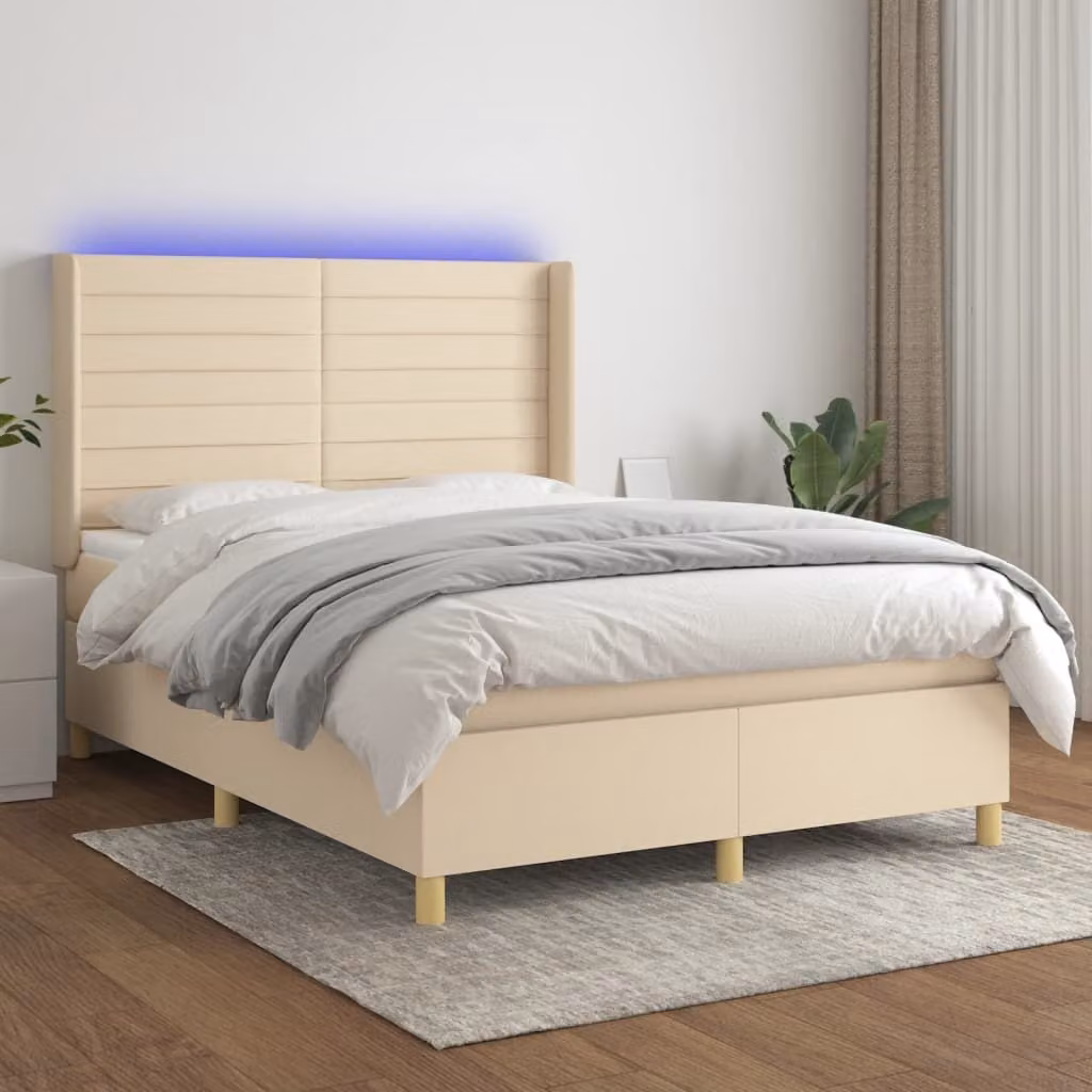 Maison Exclusive - Letto boxspring con materasso e LED Crema 140x200 cm Tessuto