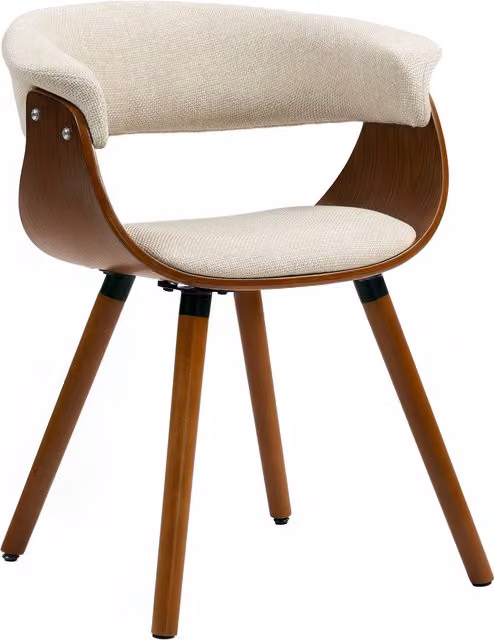 Sedia da pranzo HOMCOM in tessuto effetto lino beige con schienale curvo e gambe in legno di faggio
