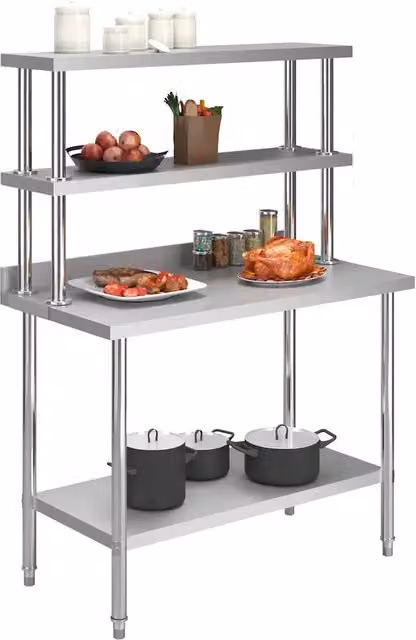 Tavolo da lavoro per cucina con mensola vidaXL in acciaio inox color argento L/P/H: 120 x 60 x 150 cm