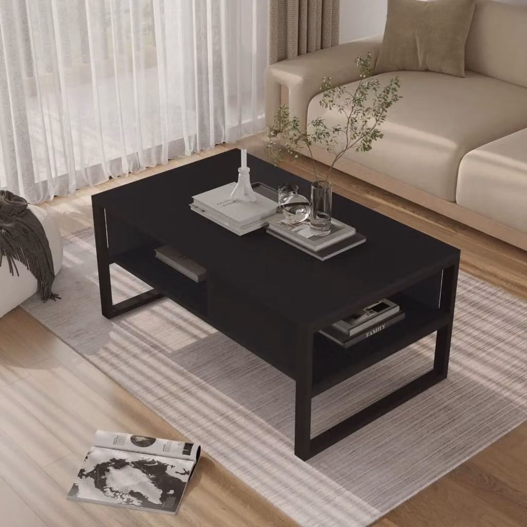 Tavolino da salotto Laukaa en.casa con scomparti nero L: 100 cm, P: 44,5 cm, H: 60 cm – 2