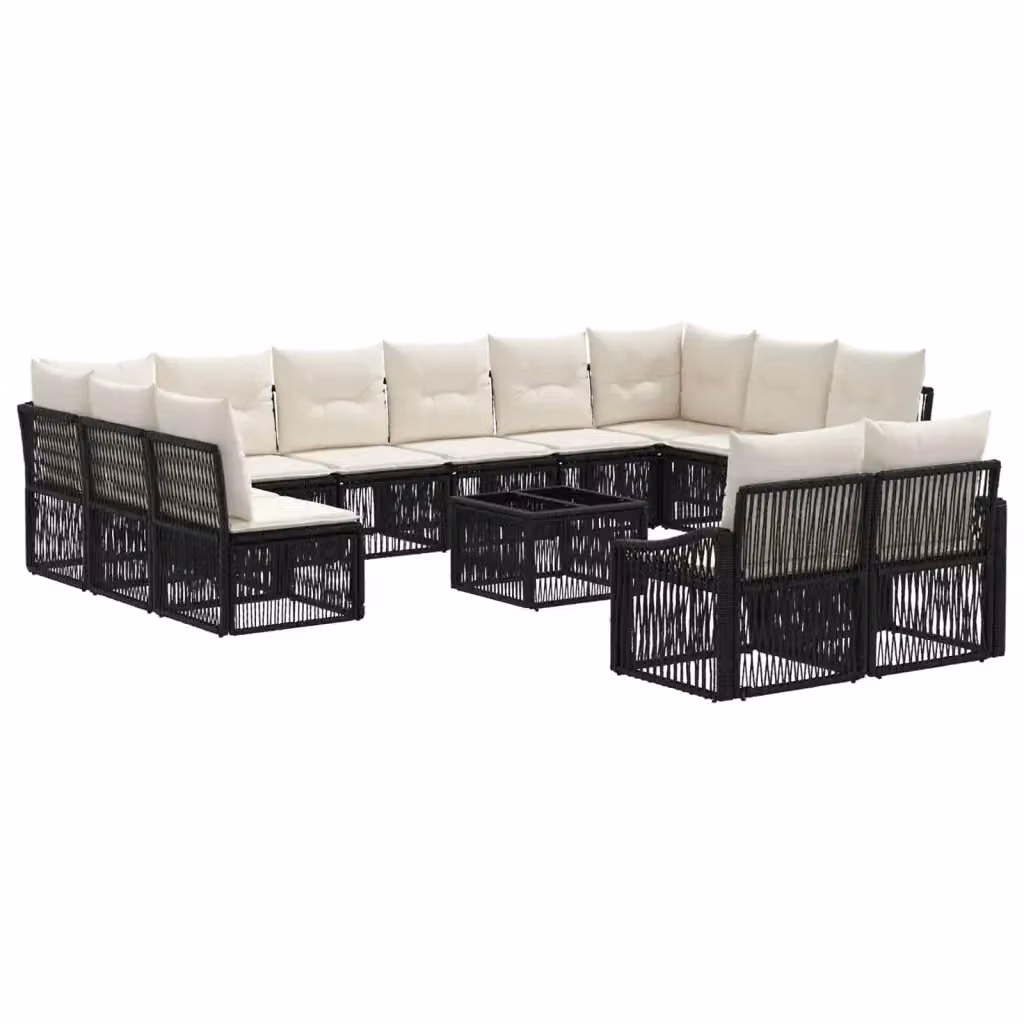 Set Divano da Giardino vidaXL a Forma a U in Polyrattan Nero con Cuscini e Tavolino da Esterno – 2