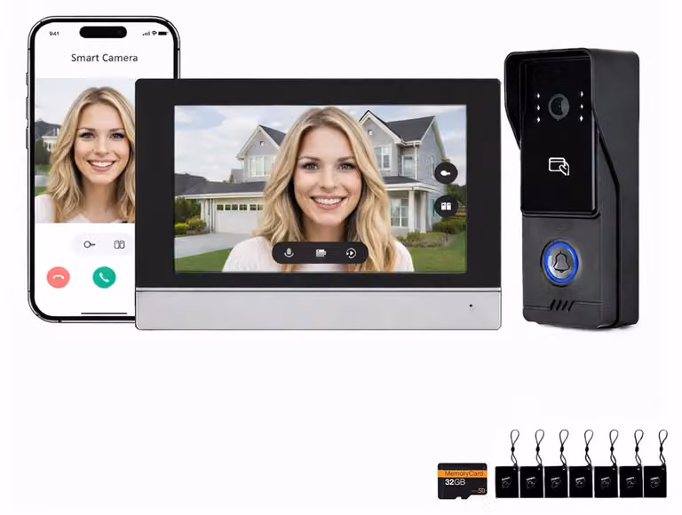 Videocitofono con schermo touchscreen da 7 pollici, visione notturna da 2 megapixel, grado di protezione IP65 (resistente all'acqua)