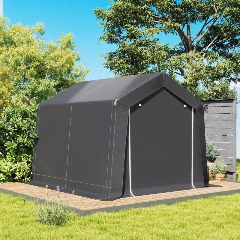 Carport WISHDOR grigio impermeabile in acciaio zincato con ingresso a zip e finestra posteriore L/P/H: 300 x 300 x 235 cm – 2