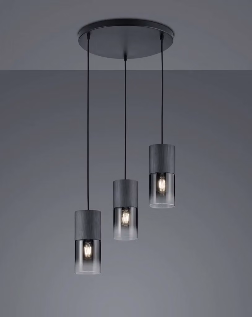Lampada a sospensione Trio Leuchten GD Trio con 3 cilindri in vetro trasparente e metallo nero – 2