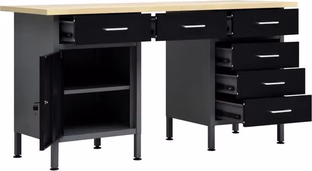 Banco da lavoro regolabile in altezza vidaXL in acciaio e legno, nero e grigio, L/P/H: 160 x 60 x 85 cm