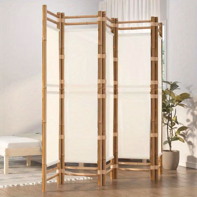 Pannello divisorio per ambienti con 5 pannelli e tessuto - Paravento pieghevole da 200 cm - Elegante divisorio per interni