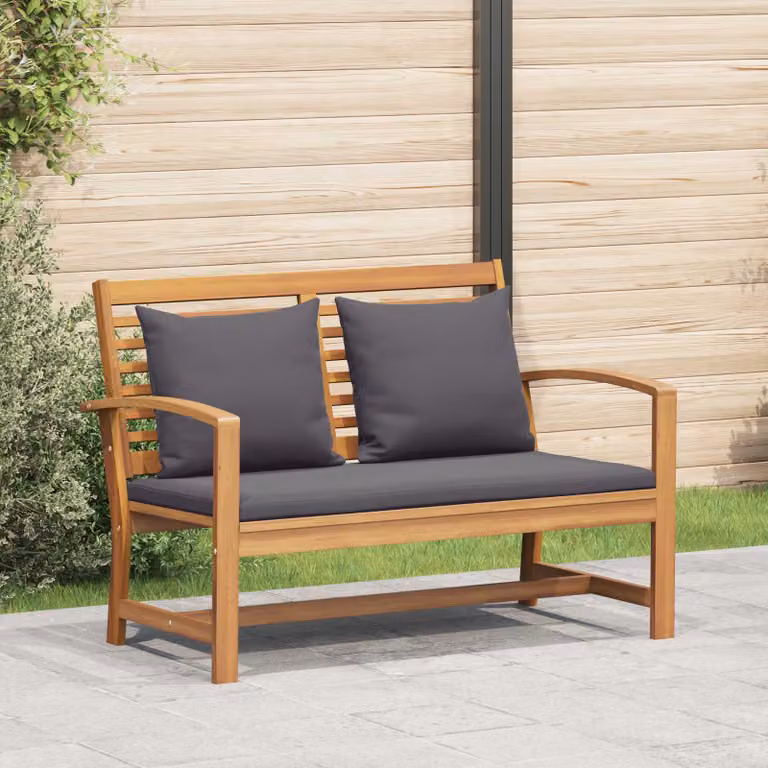 Set di Panchina e Tavolo da Giardino vidaXL in Legno di Teak Rustico con Cuscini, L/P/H: 220 x 110 x 66 cm
