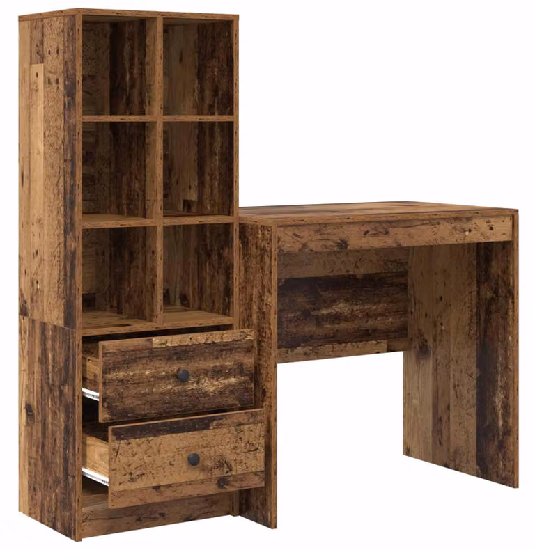 Scrivania con cassetto con lo scaffale 2 pcs Legno vecchio