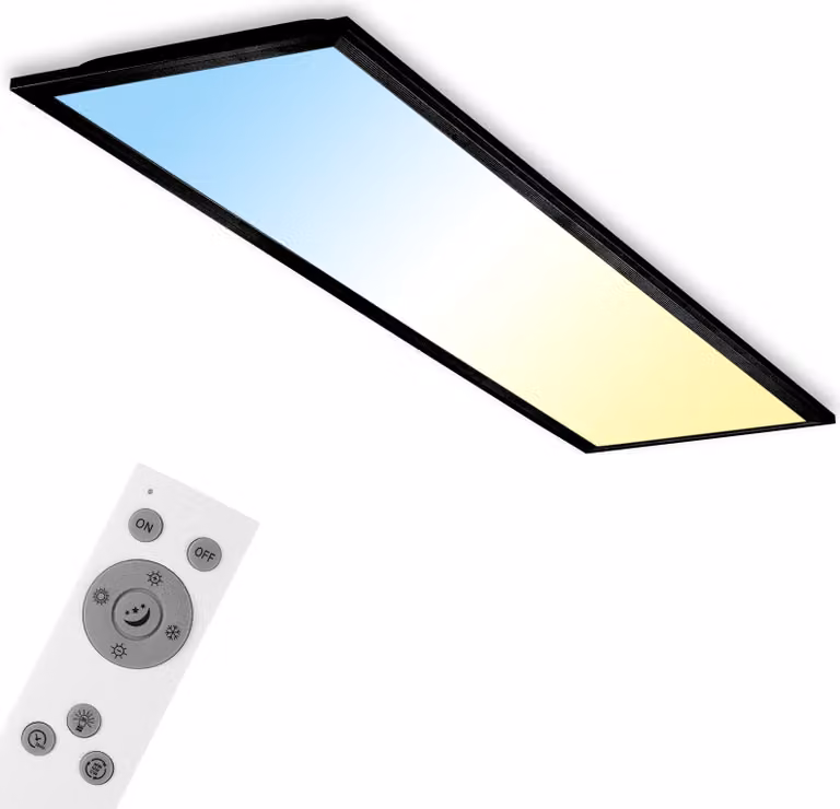 Briloner Lampada da soffitto a LED Piatto ultrapiatto CCT Pannello con telecomando, CCT, 24W, nero, metallo-plastica