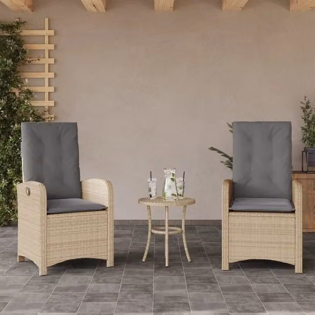 Set di 2 sedie reclinabili da giardino vidaXL in polyrattan beige e grigio con cuscini