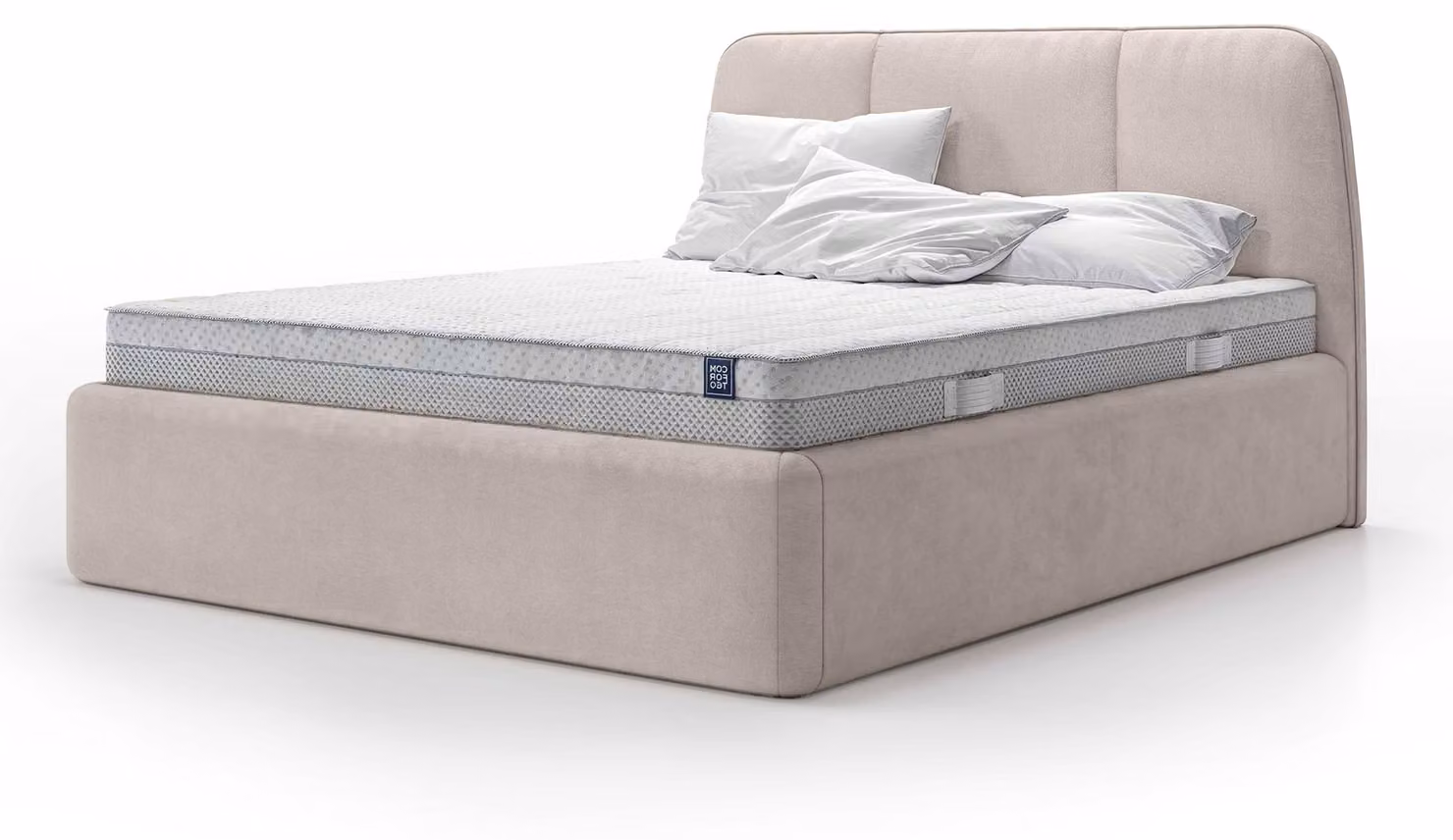 Letto imbottito con contenitore Elle, tessuto lino color seppia, dimensioni 160 x 200 cm