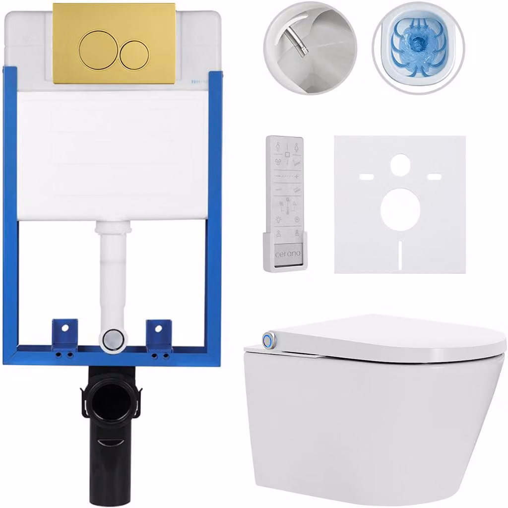 Set completo per WC Profi/Cronus Premium - bianco lucido - pulsante WC Duo/Oro - da incasso - 59,3x38,4 cm