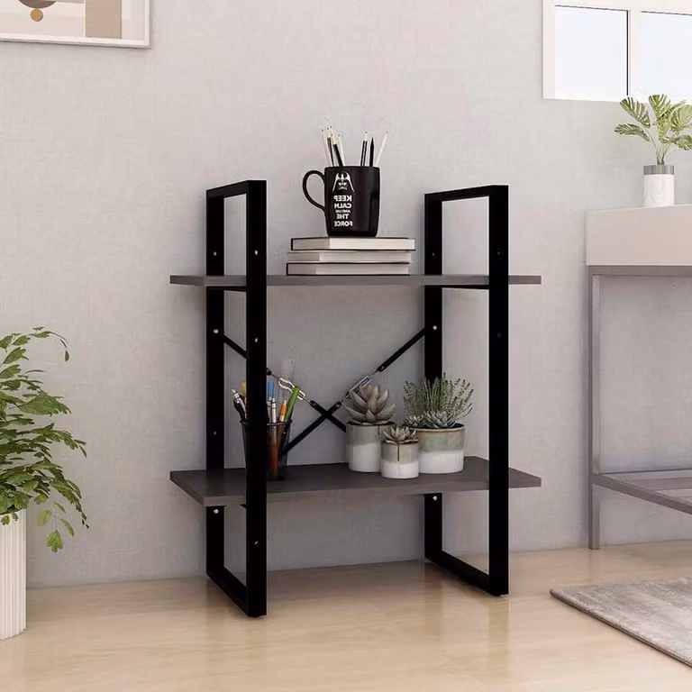 Libreria a 2 Ripiani vidaXL in Legno di Pino e Metallo Grigio Stile Industrial L: 60 cm, P: 30 cm, H: 70 cm