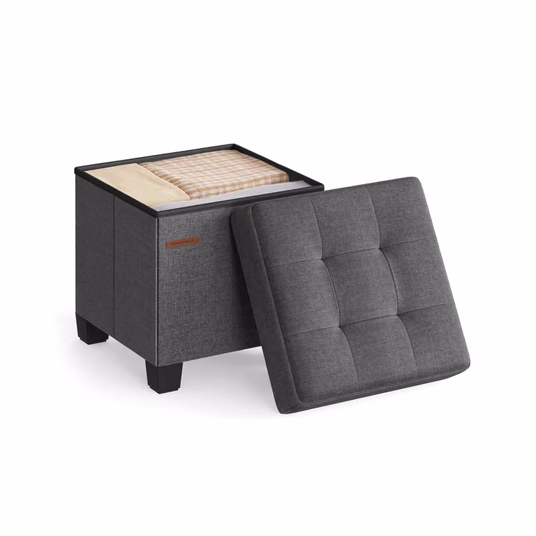 Pouf Contenitore con Piedi, Grigio Scuro