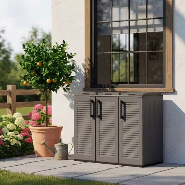 Pattumiera Arko DMORA con coperchio a ribalta in plastica, Grigio e Nero, L: 102 cm, P: 37 cm, H: 84 cm
