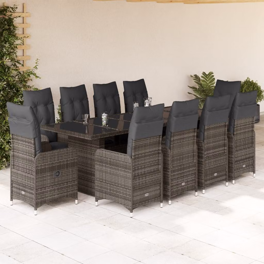 Maison Exclusive - Set Bistrò da Giardino 11 pz con Cuscini in Polyrattan Grigio