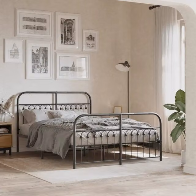 Giroletto vidaXL con testiera e pediera in metallo nero L: 137 cm, P: 190 cm