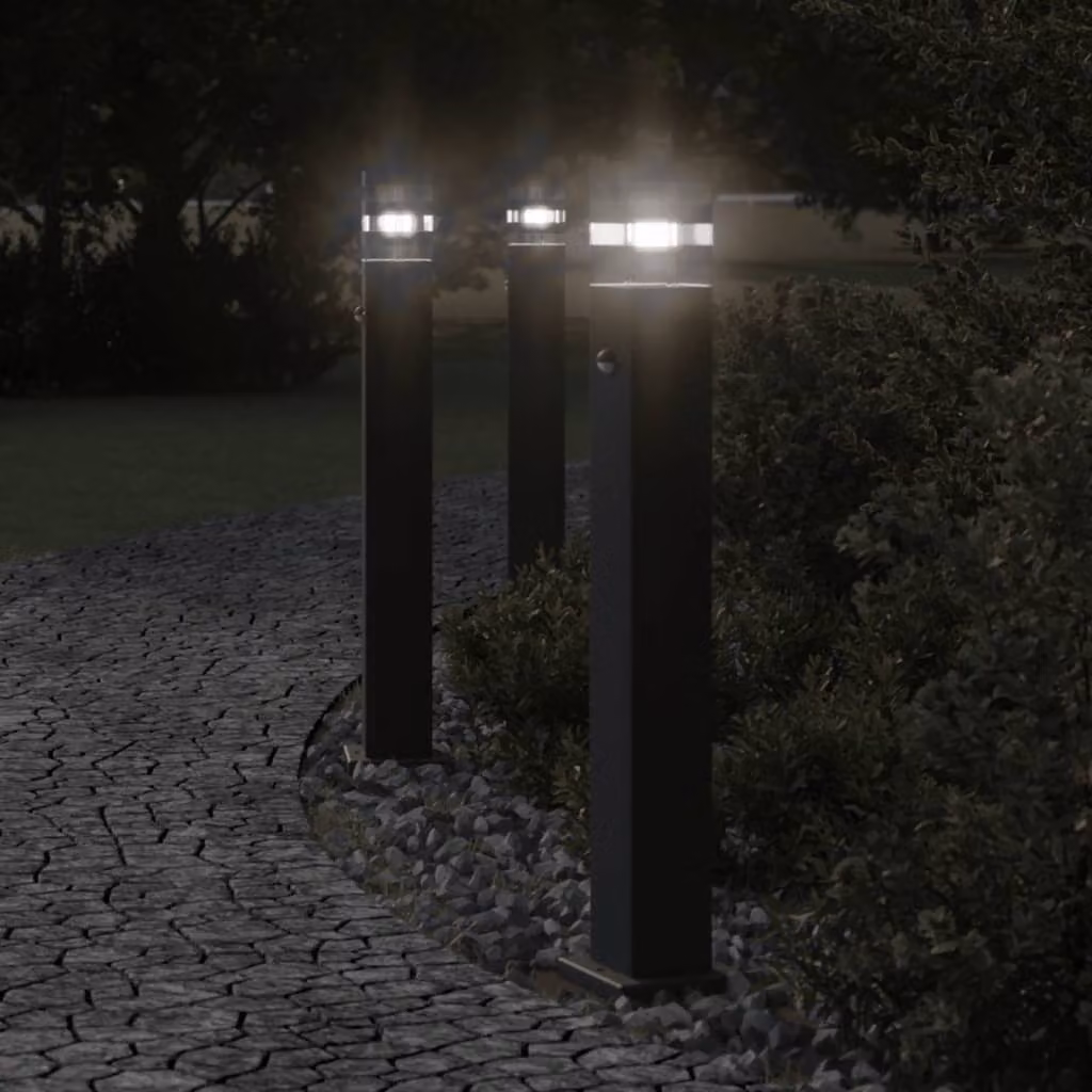 vidaXL Lampada da Terra per Esterni con Sensore di Movimento in Alluminio Nera, Altezza: 80 cm