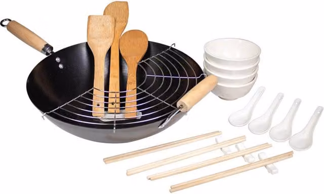 Set di 6 confezioni Wok 21 Pz Carbon Steel Ø 35 Cm