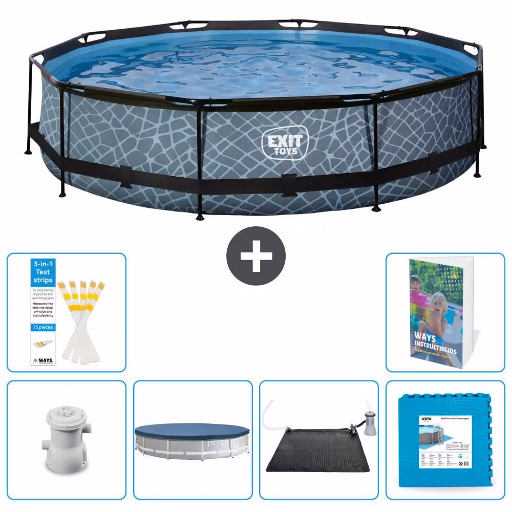 Piscina a sfioro "Exit Pool Rund" - Design effetto pietra - 360x76 cm - 5 pezzi - Modello S273