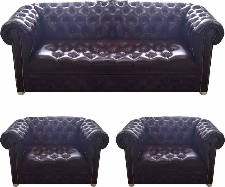 Chesterfield Design Luxus Polster Sofa Couch Sitz Garnitur 2x Sessel Leder