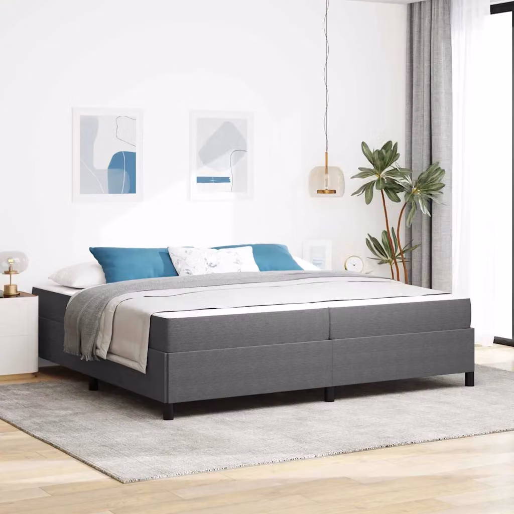 Struttura del letto moderna vidaXL in tessuto e legno, Grigio e Bianco, L 200 x P 200 x H 280 cm – 1