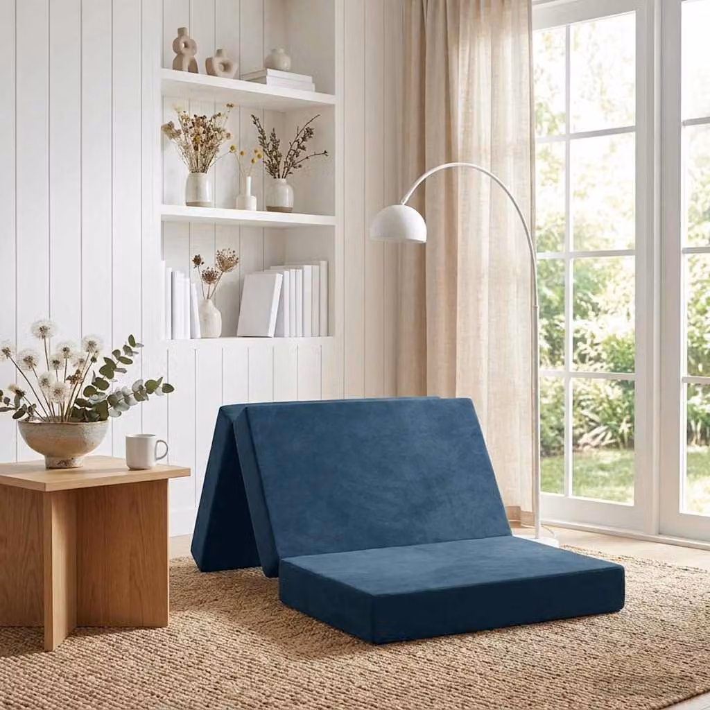 Divano Letto Pieghevole vidaXL in Velluto Blu per Soggiorno e Camera da Letto L: 80 cm, P: 67 cm, H: 45 cm