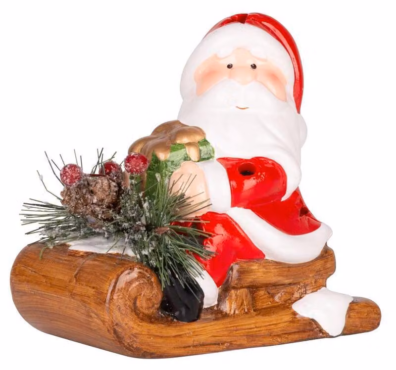Decorazione natalizia MagicHome, Babbo Natale su slitta, LED, terracotta, 12,6x8,5x11,5 cm