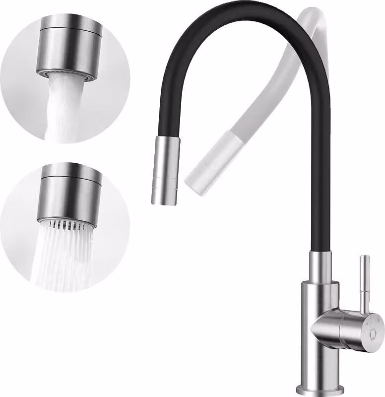 Rubinetto da cucina, con erogatore flessibile, design a basso consumo di acqua, cromato, attacco G3/8