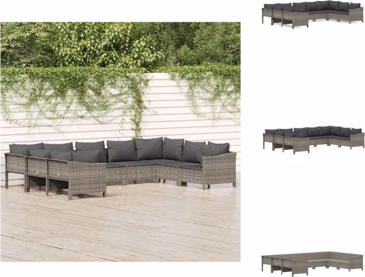 vidaXL Set 9 pezzi con cuscini in rattan grigio - Set di mobili da giardino