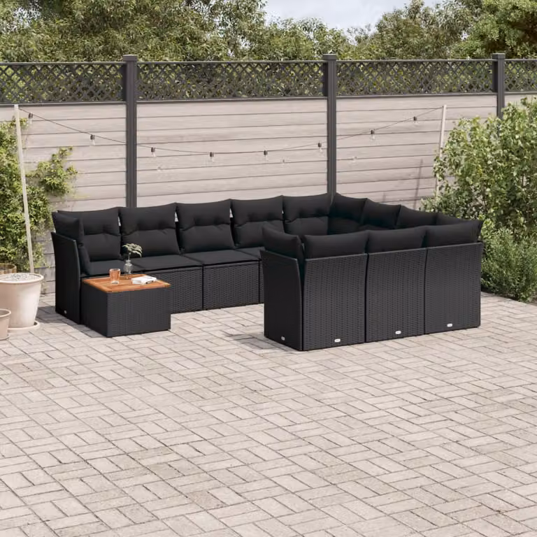 vidaXL Set Divani da Giardino 11 pz con Cuscini, Polyrattan e Acciaio, Nero e Marrone