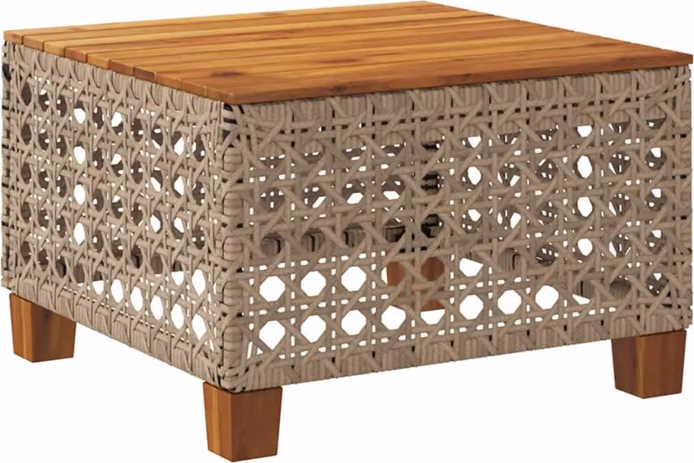 Tavolo da Giardino Beige 55x55x36 cm Polyrattan e Legno Acacia