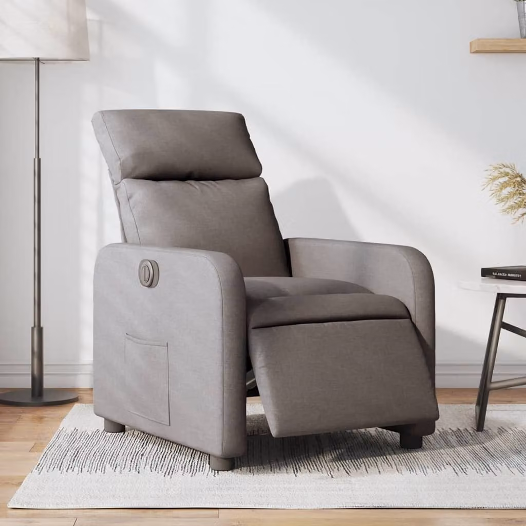 Poltrona Elettrica Reclinabile vidaXL in Tessuto Beige e Grigio con Braccioli e Struttura in Legno e Metallo – 1